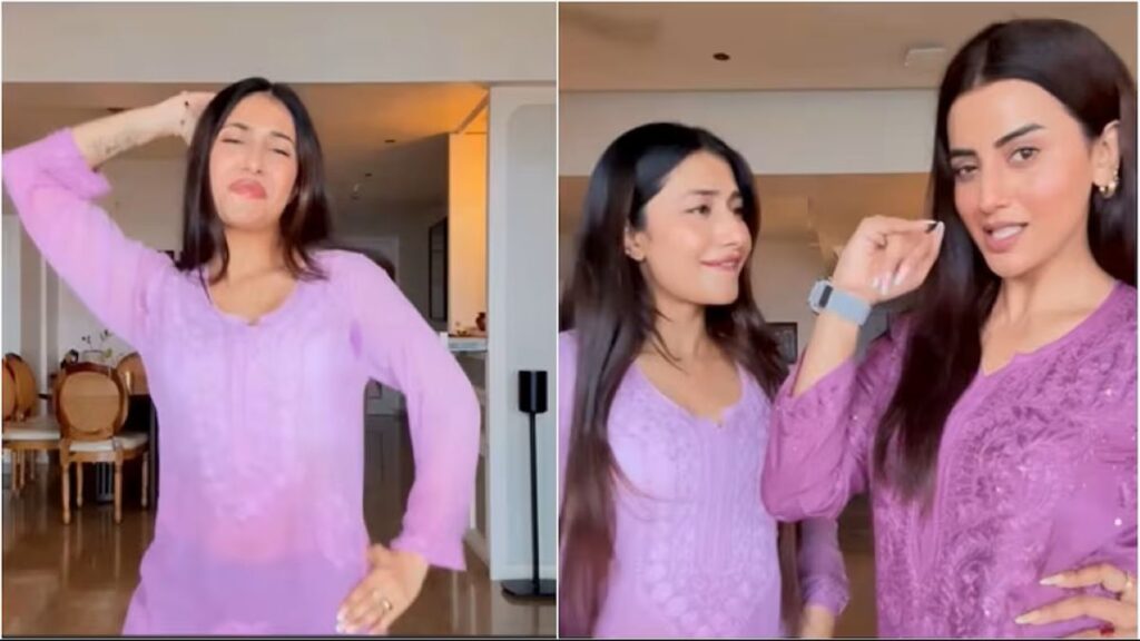 Dhanashree Verma and Akshara Singh performing a viral dance on stage"