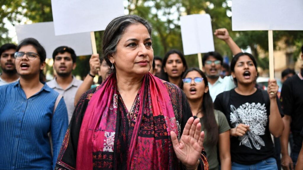 Shabana Azmi joins a peaceful NEET protest march with students in Delhi, highlighting demands for dialogue and education reforms.