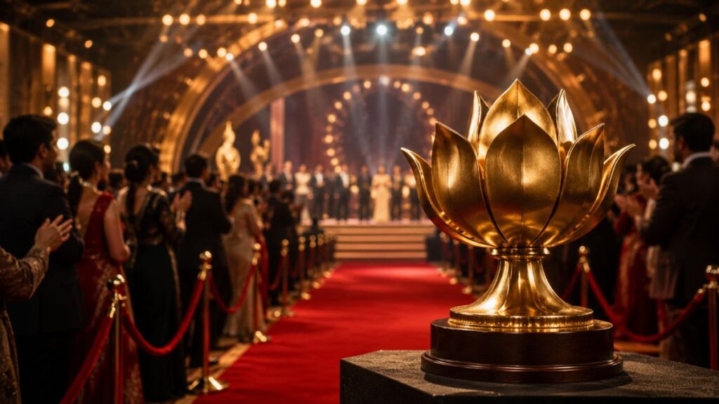 Golden Lotus trophy at the 72nd National Film Awards 2026 ceremony.